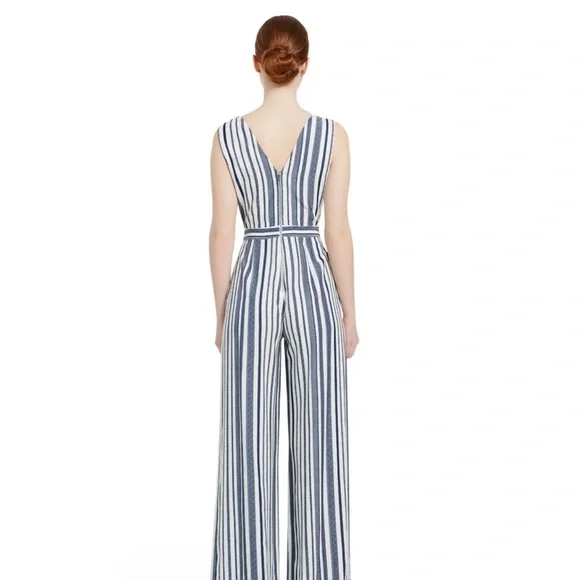 Alice + Olivia Laurice Knot Front Striped Wide Leg Jumpsuit in Blue/White Size 6 - Picture 3 of 16